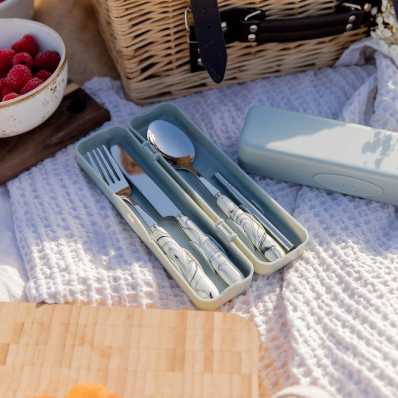 White Marble Travel Cutlery & Straw Set