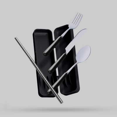 Matt Black Travel Cutlery & Straw Set