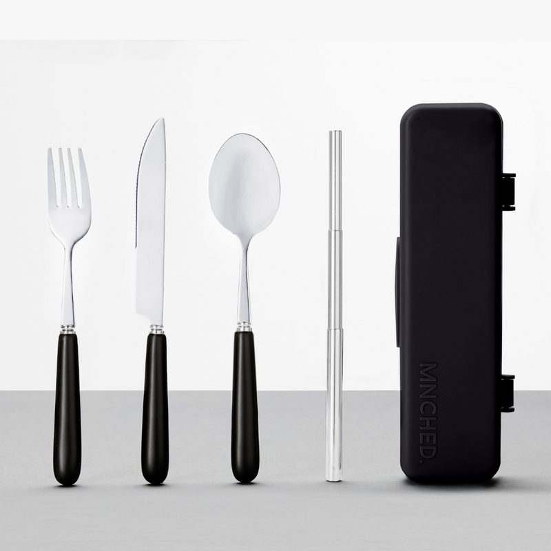 Matt Black Travel Cutlery & Straw Set
