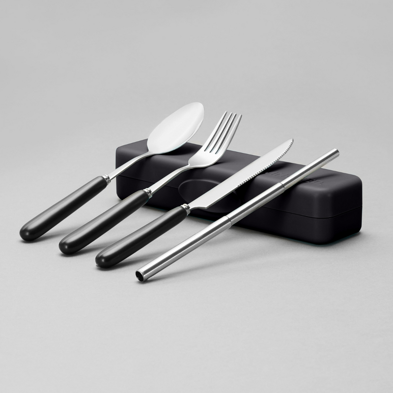 Matt Black Travel Cutlery & Straw Set