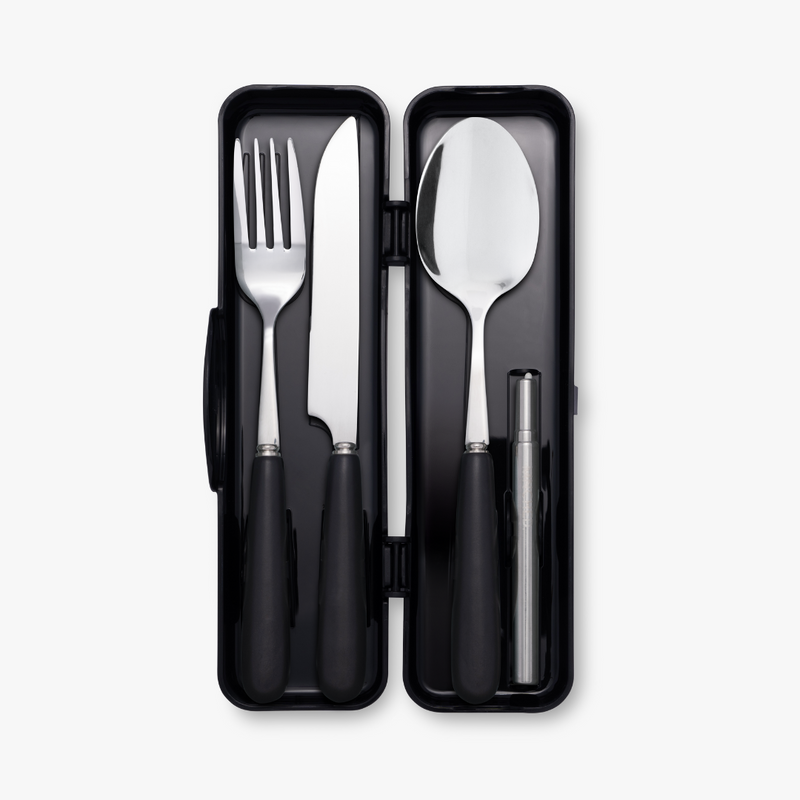 Matt Black Travel Cutlery & Straw Set