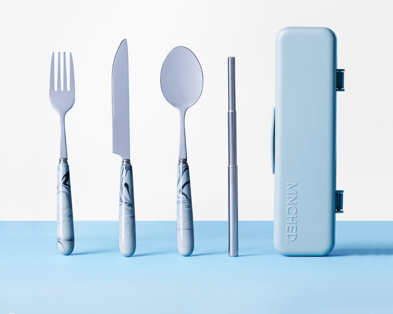 Seconds Travel Cutlery & Straw Set - Grey Marble