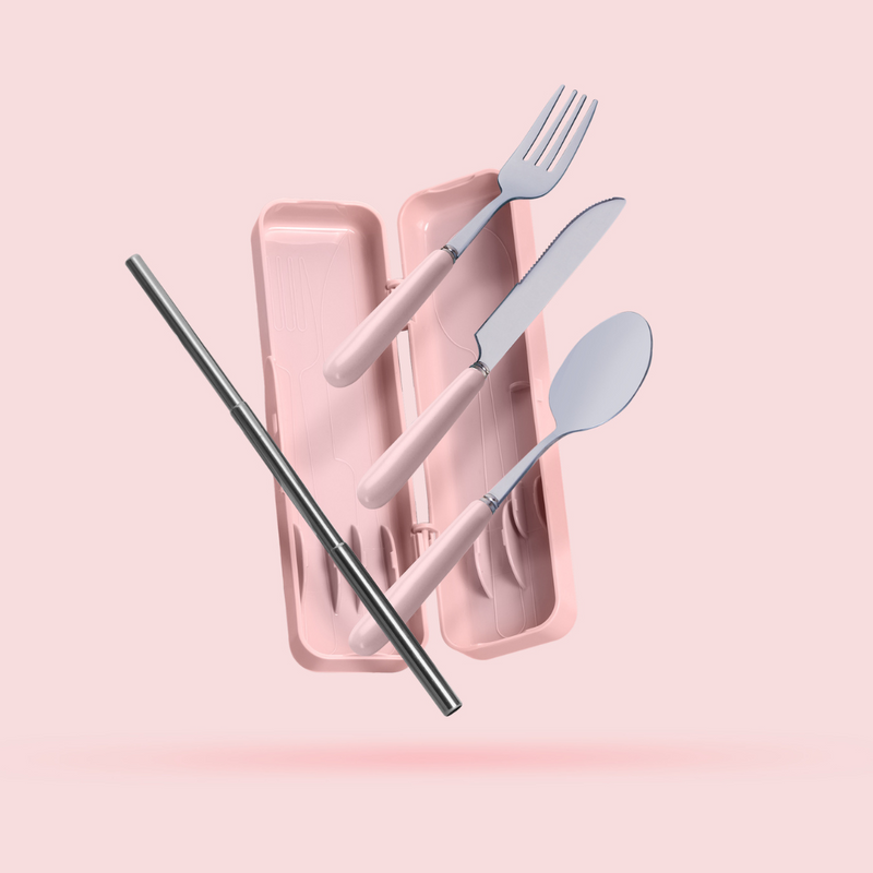 Matt Pink Travel Cutlery & Straw Set