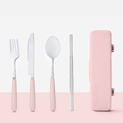 Matt Pink Travel Cutlery & Straw Set