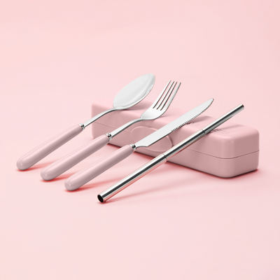 Matt Pink Travel Cutlery & Straw Set