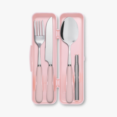 Matt Pink Travel Cutlery & Straw Set