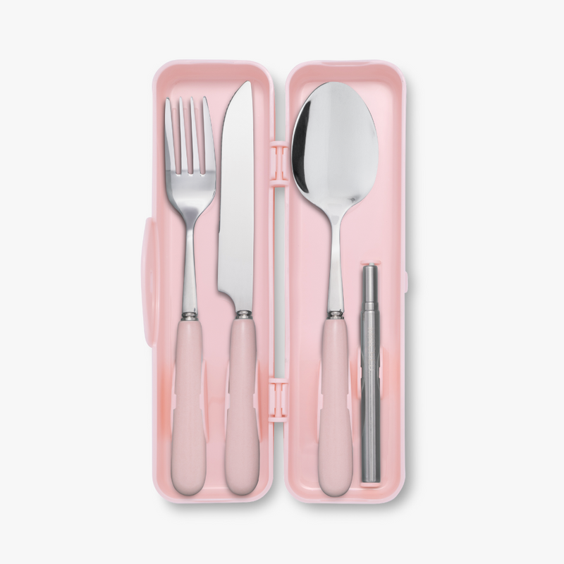 Matt Pink Travel Cutlery & Straw Set