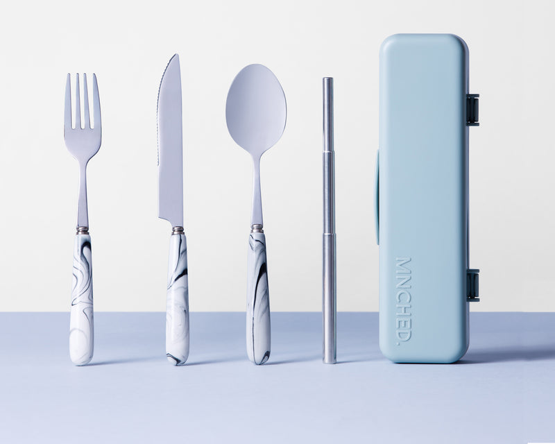 Seconds Travel Cutlery & Straw Set - White Marble