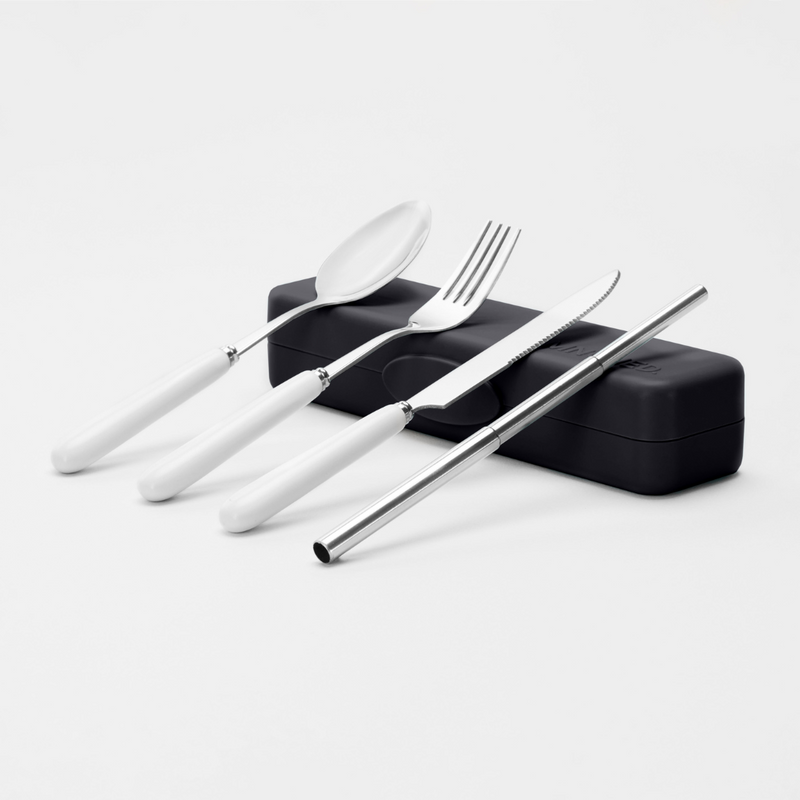 Matt White Travel Cutlery & Straw Set